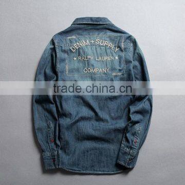 Men Denim Shirts, Long Sleeve Shirt With Embroidery, Men Vintage Denim Shirt,washed Denim Shirts photo-2