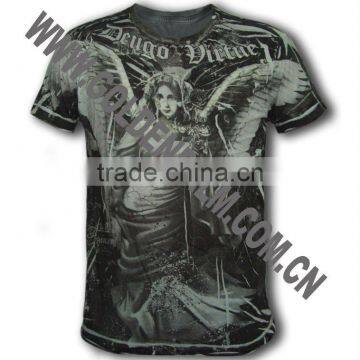 Men's long sleeves discharge printed T-shirt