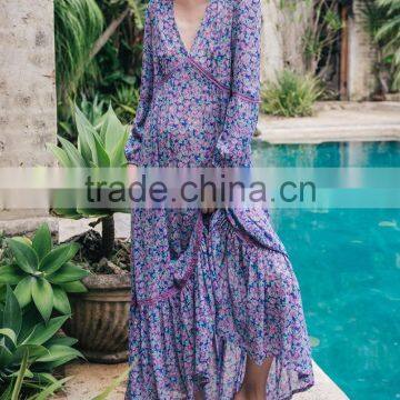 New Style Long Sleeve Chiffon Flirty V Neck Frock Design Maxi Dress Sexy Necked Women Picture HSd5175 photo-5
