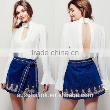 New Arrival Young Girls Embroidery Denim Mini Skirt Customized 2016 photo-5