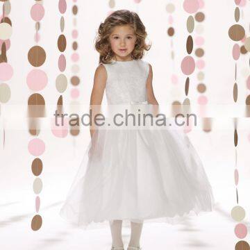 2 Colors Round Neck Satin Sequins Beaded Long Kids Dresses photo-2