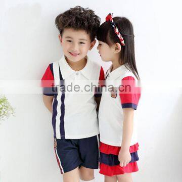 China Wholesale Boys and Girls Customised Cotton Summer School Uniform Design With Pictures Short Sleeves T-shirts Trouser Skirt