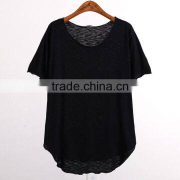 Wholesale Custom Summer Soft Short Sleeve Cotton Women T Shirts With Curved Hem photo-6