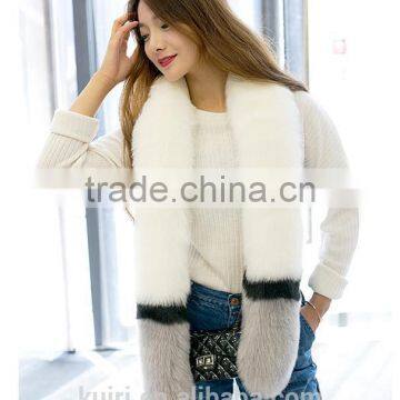 Contrast color Faux Fox Fur Long Scarf 2015 Gray & Pink Patchwork Hairy Shaggy Scarves Long tail Shawl Big Faux fur Collar