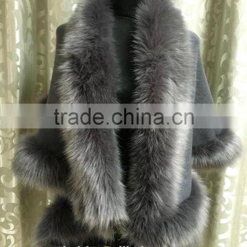 Fur Story Natural Cashmere Shawl With Fox Fur Collar Hight Quality Winter Outwear Poncho Multiple Colors photo-3