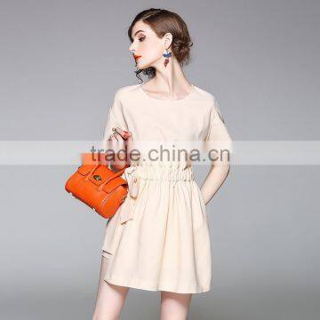 New Dresses Women Clothes Elegant Fashion Middle Sleeve Round Collar With Elastic Waist Dresses photo-4
