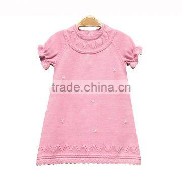 Round Neck Short Sleeve Cotton Knitting Girl Dress