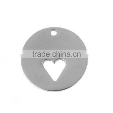 Stainless Steel Cut Out Charms Round Silver Tone Heart