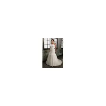 Chiffon Over Satin A-line Scoop Neck Chapel Train Appliques Plus Size Wedding Dress