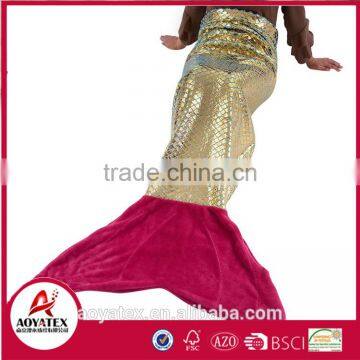new style red and golden hot stamping shiny mermaid tail blanket