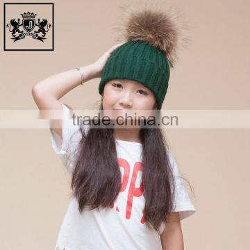 New Product Winter Crochet Baby Girl Hat With Real Raccoon Fur Ball