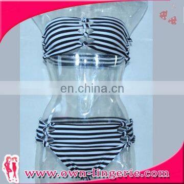 wholesale black and white strips bikini ladies crochet swimsuit bikini