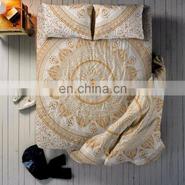 Indian Beautiful Gold Ombre Mandala Bed sheet Duvet Cover With 2 Pillow Cover full Set Queen Size Bedding Set Bed Decor