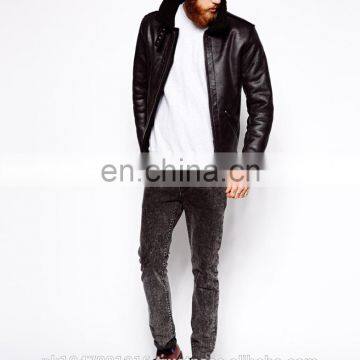 Leather Look Jacket With Faux Shearling photo-4