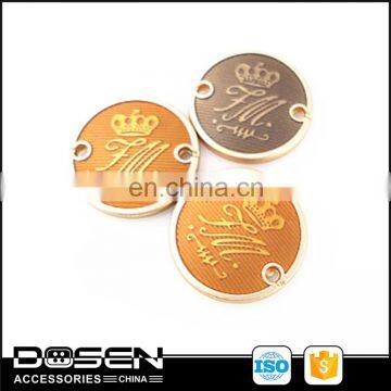 Color Sew on Round Metal Badges 3D Ridge Center Custom Emboss Letters Metallic Logo Labels for Garment Leather Bag Bracelet