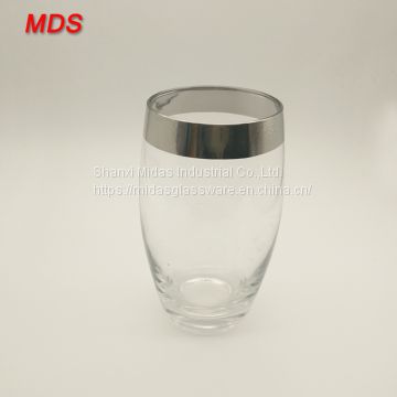 Hot sale egg shape 400ml silver rim glass tumbler for drinking