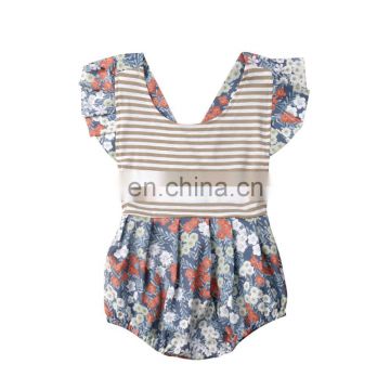 2019 summer fly sleeved striped floral print bodysuit rompers kids girls bodysuits