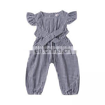 2019 Newborn Toddler Outfits Flying Sleeve Bow Plaid Romper Summer Girls Romper photo-2