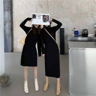 Short autumn and winter Korean version of long knitted dress women half high collar pit strip inside a thin sweater bottom skirt tide