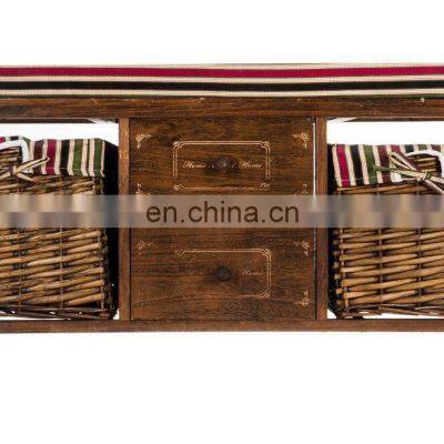 WOOD WICKER SEAT DRAWER STORAGE CABINET CUPBOARD HALLWAY FURNITURE SHOE RACK photo-4