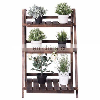 3 Tier Folding Wood Flower Pot Shelf Stand Wooden Display Rack Indoor Outdoor Garden