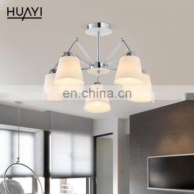 HUAYI New Model Luxury Style Home Villa Indoor Iron Antique Chrome Glass E14 Vintage Pendant Light