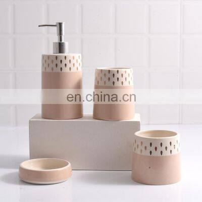 Eco friendly  stitching color ceramic wave point soap dispenser solid bathroom accessory set