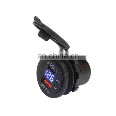 Car charger QC+PD voltage display car and motorcycle 12-24 mobile phone car charger with switch