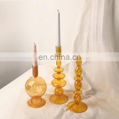 INS Crystal Candlestick Holder Nordic Candelabro Orange Porta Velas De Cristal Amber Glass Candle Holders Trending Home Decor photo-3