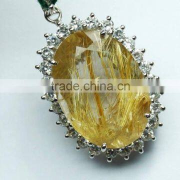 Golden Rutile Quartz 925 Sterling Silver Pendants