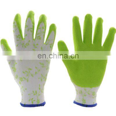 13G Nylon Liner With Digital Printing Hivis Green Latex Coated Gardening Gloves