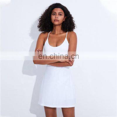 OEM Custom Breathable Elastic Solid Tennis Dress With Shorts Sexy Tennis Skirt Two Piece For Women photo-3