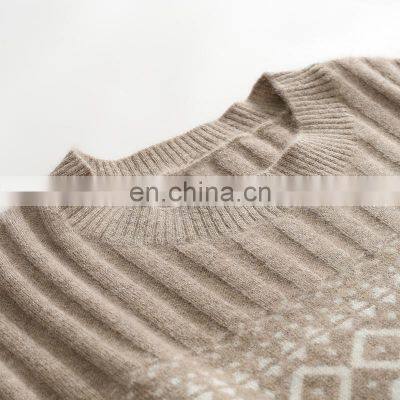 100% Pure Cashmere Jacquard Sweater Custom Christmas Clothing Autumn Winter Casual Style OEM Service Knitted Weave Front Logo photo-3