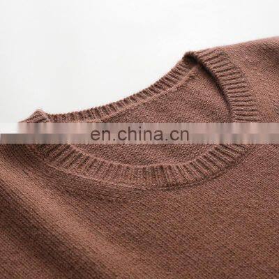 Custom Design Women's Oversized Round Neck Knit Tops Plus Size Casual Solid Pattern Cashmere Sweater Pullover Winter ODM Supply photo-3