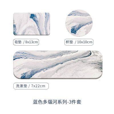 Bathroom Accessories Highly Absorbent Quick Dry Marble Diatomite Stone Bath Mat Set photo-5