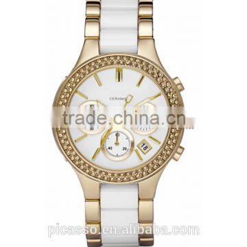 Ceramic Quartz Ladies Bracelet Watch with 18k gold plated 8182