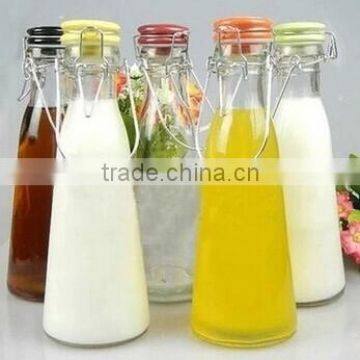 Creative glass bottles enzyme card buckle seal milk bottle drink juice bottle to go handle milk cup ceramic cover