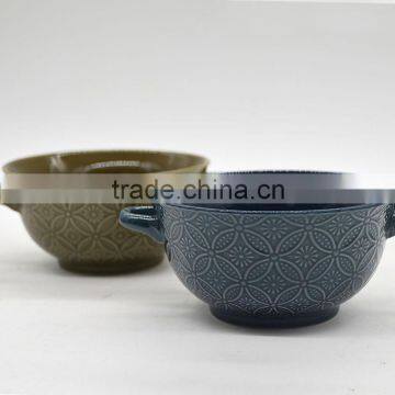 Ceramic soup bowl with two handles sell on alibaba china