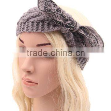 2015 Winter Newest Charm Women's Christmas Gift Knit Elastic Bow Knot Lace Flower Headband photo-2
