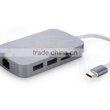 High Speed ABS USB-C to RJ45 & USB 3.0 Type-A 2 Ports Adapter