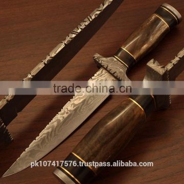 Custom handmade Damascus blade Ebony wood & buffalo horn brass ring Handle