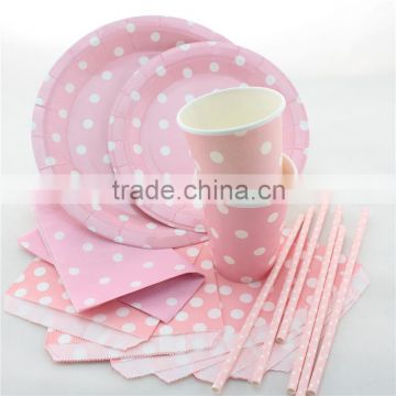 Pink Polka Dot Party Paper Dinnerware Wedding Party Decor Disposable Tableware