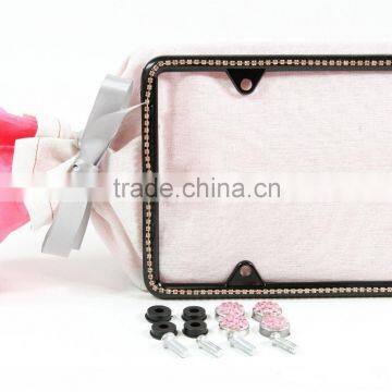 Single row Bling Crystal Stainless steel Rhinestone Plate Frame Accessory