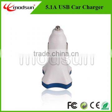 High quality four USB 5.1A Car USB charger,colorful 5.1A car battery charger