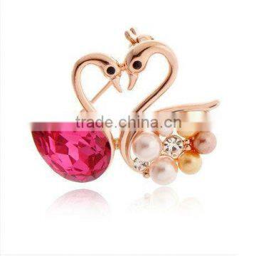 High quality crystal Double Swan Brooches crystal magnetic brooch