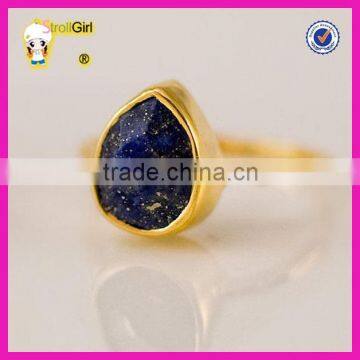 Fashion style single stone lapis lazuli engagement ring 18K gold plated Lapis ring