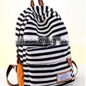 Fashion Simple Strip for Canvas Backpack Navy Blue Shoulder Bag photo-3