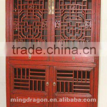 Chinese antique furniture pine wood shanxi red cabinet_boodshelf