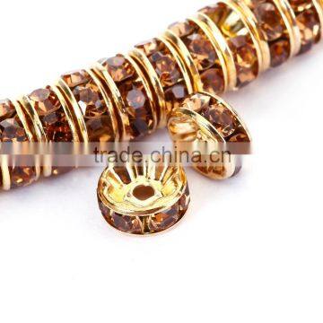 Gold Plated Topaz Color #203 Rhinestone Jewelry Rondelle Spacer Beads Variation Color and Size 4mm/6mm/8mm/10mm