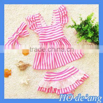 HOGIFT lovely bikini factory price beach swimwear baby girl cute stripe skirt bikini with headband